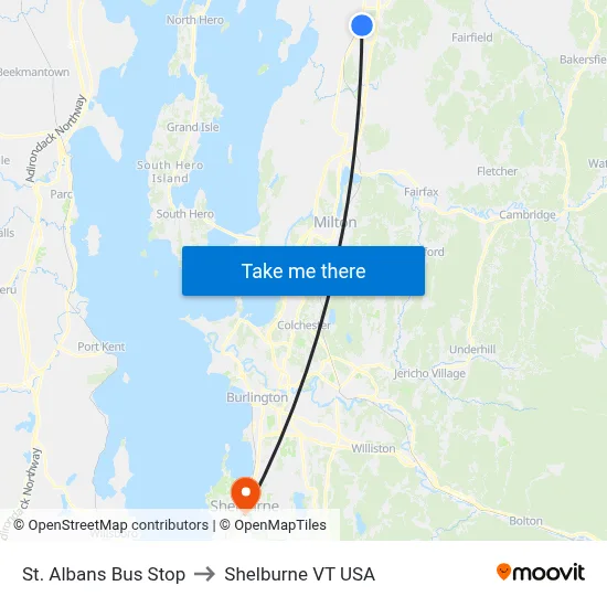 St. Albans Bus Stop to Shelburne VT USA map