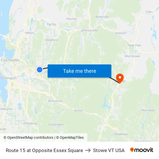 Route 15 at Opposite Essex Square to Stowe VT USA map