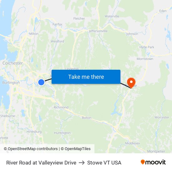 River Road at Valleyview Drive to Stowe VT USA map