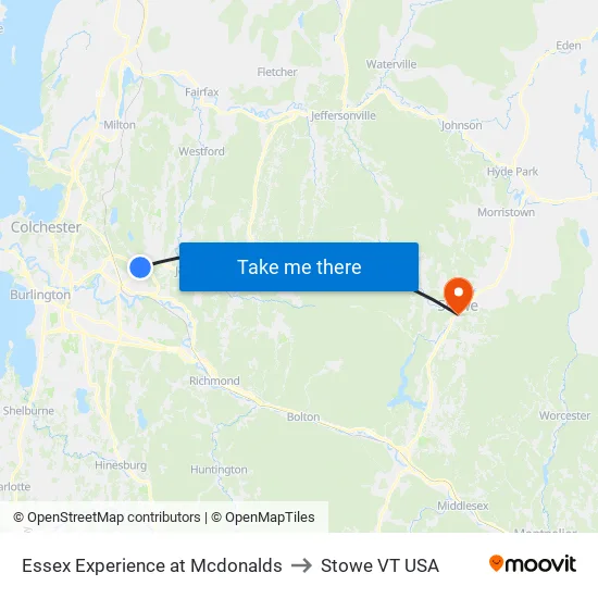 Essex Experience at Mcdonalds to Stowe VT USA map