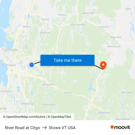 River Road at Citgo to Stowe VT USA map