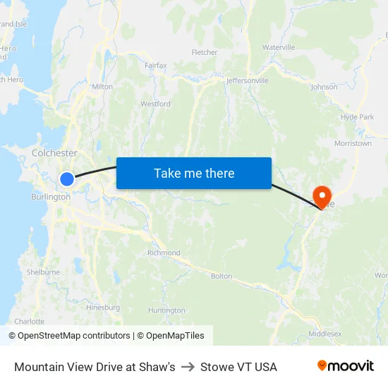 Mountain View Drive at Shaw's to Stowe VT USA map