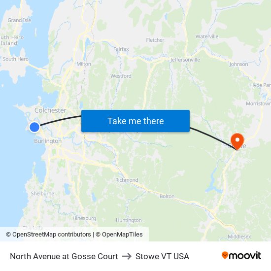 North Avenue at Gosse Court to Stowe VT USA map