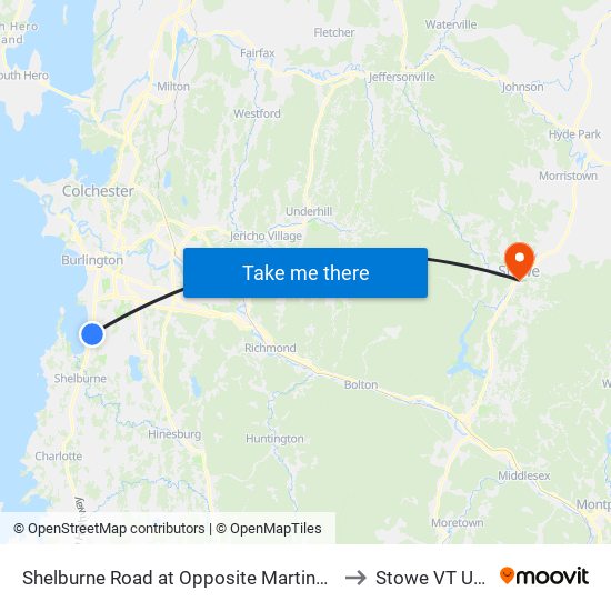 Shelburne Road at Opposite Martindale to Stowe VT USA map