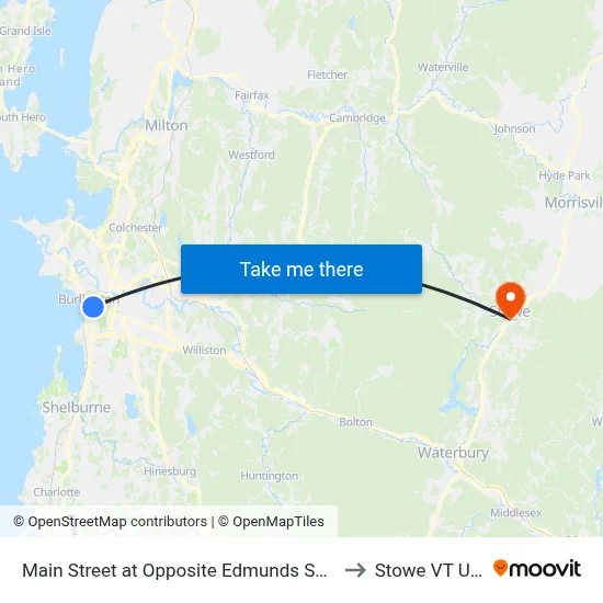 Main Street at Opposite Edmunds School to Stowe VT USA map