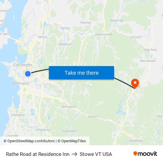 Rathe Road at Residence Inn to Stowe VT USA map