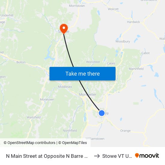 N Main Street at Opposite N Barre Manor to Stowe VT USA map