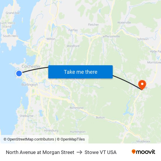 North Avenue at Morgan Street to Stowe VT USA map