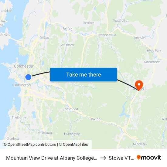 Mountain View Drive at Albany College Of Pharmacy to Stowe VT USA map