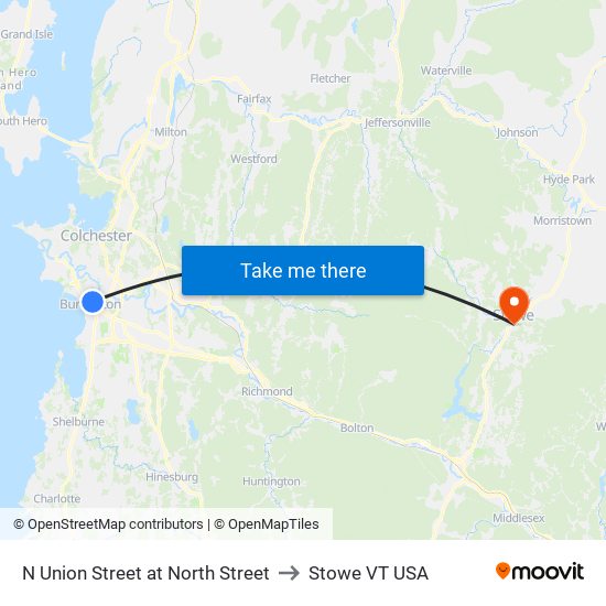 N Union Street at North Street to Stowe VT USA map
