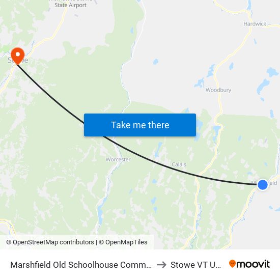 Marshfield Old Schoolhouse Common to Stowe VT USA map