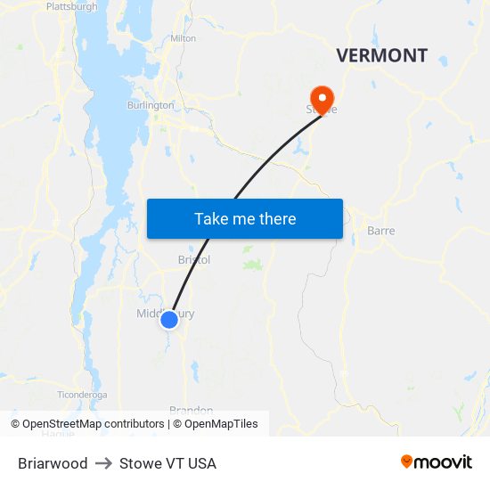 Briarwood to Stowe VT USA map