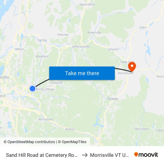 Sand Hill Road at Cemetery Road to Morrisville VT USA map