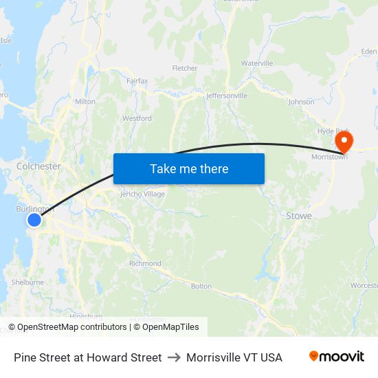 Pine Street at Howard Street to Morrisville VT USA map