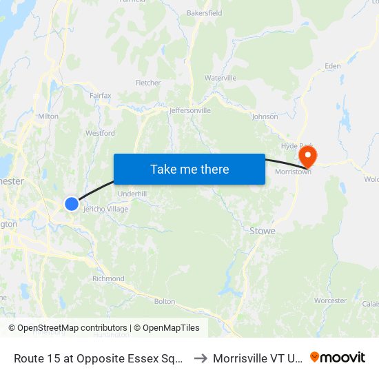 Route 15 at Opposite Essex Square to Morrisville VT USA map