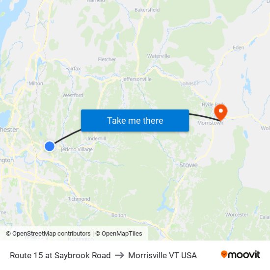 Route 15 at Saybrook Road to Morrisville VT USA map