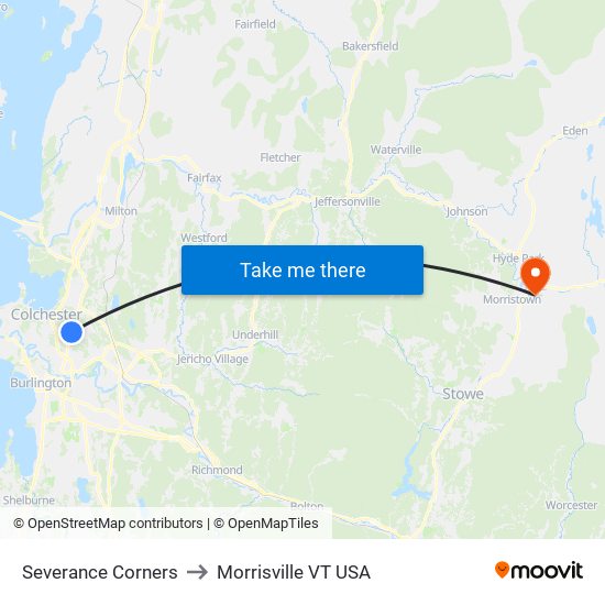 Severance Corners to Morrisville VT USA map