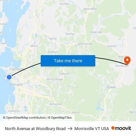 North Avenue at Woodbury Road to Morrisville VT USA map