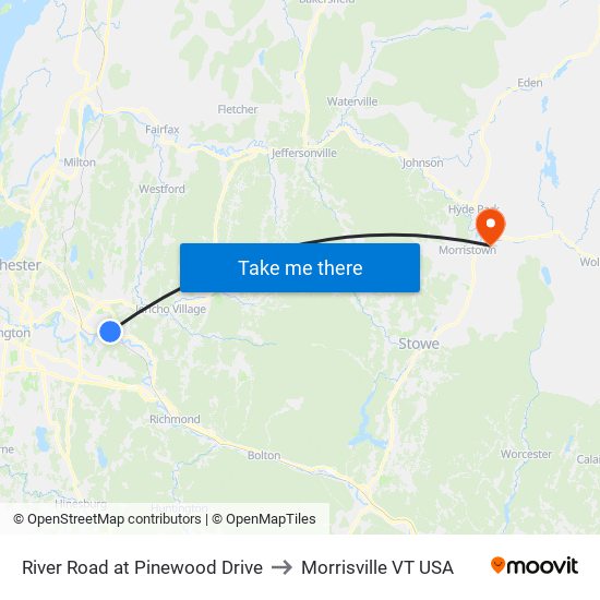 River Road at Pinewood Drive to Morrisville VT USA map