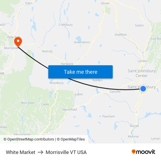 White Market to Morrisville VT USA map