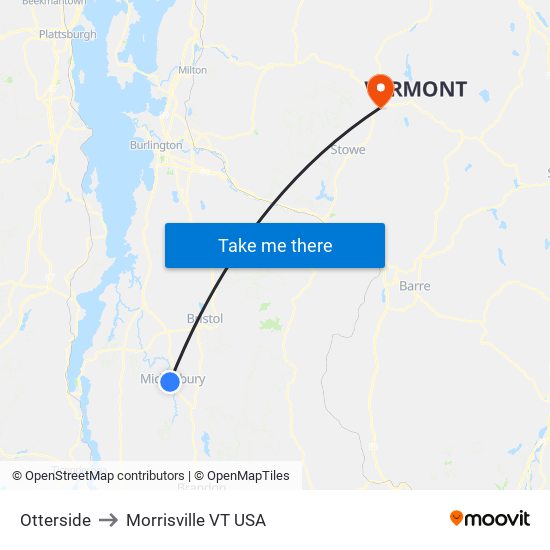 Otterside to Morrisville VT USA map