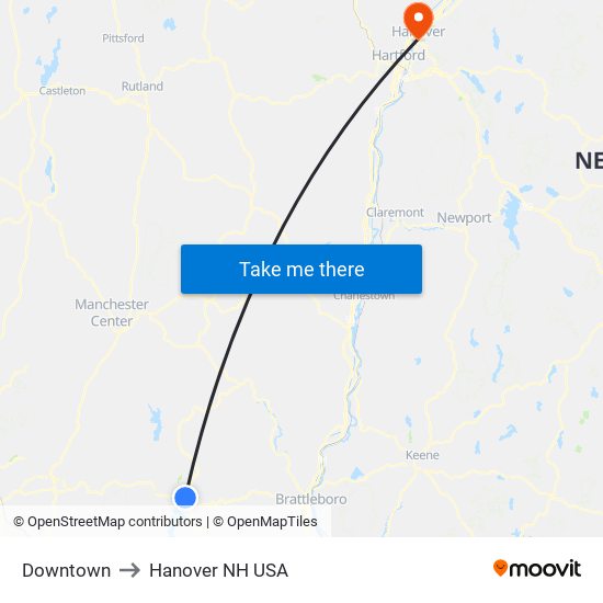 Downtown to Hanover NH USA map