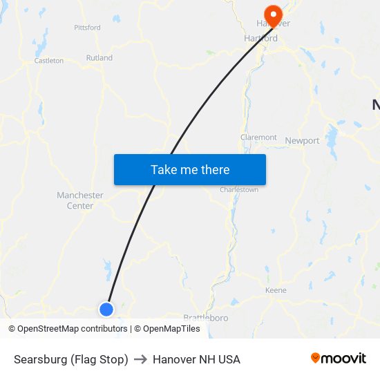 Searsburg (Flag Stop) to Hanover NH USA map