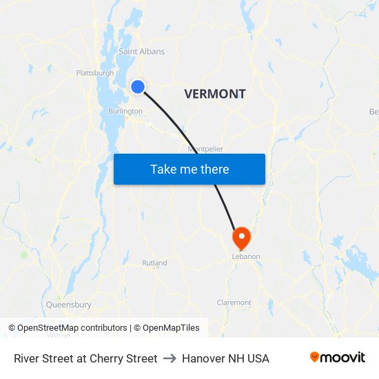 River Street at Cherry Street to Hanover NH USA map