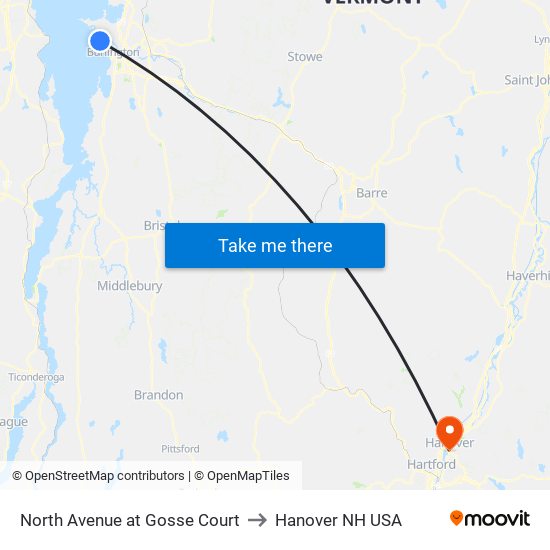 North Avenue at Gosse Court to Hanover NH USA map