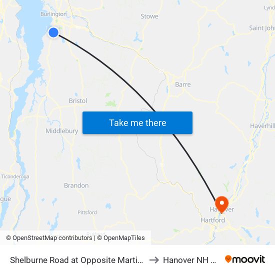 Shelburne Road at Opposite Martindale to Hanover NH USA map