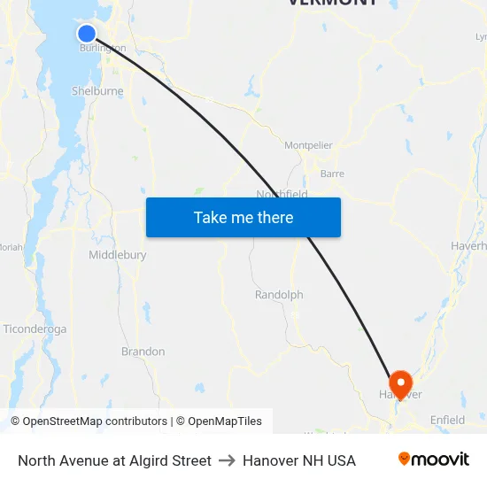 North Avenue at Algird Street to Hanover NH USA map