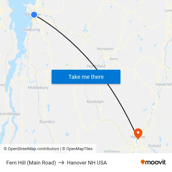 Fern Hill (Main Road) to Hanover NH USA map