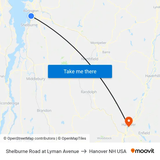 Shelburne Road at Lyman Avenue to Hanover NH USA map