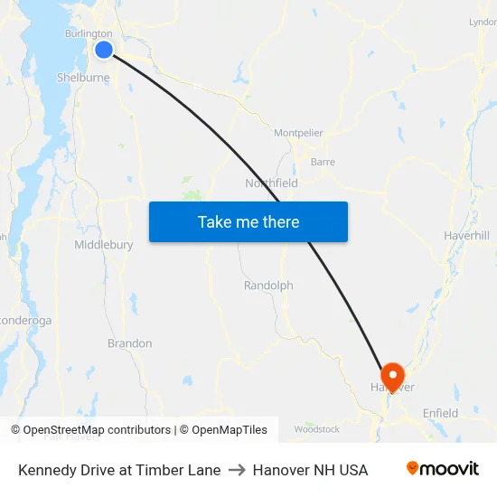 Kennedy Drive at Timber Lane to Hanover NH USA map
