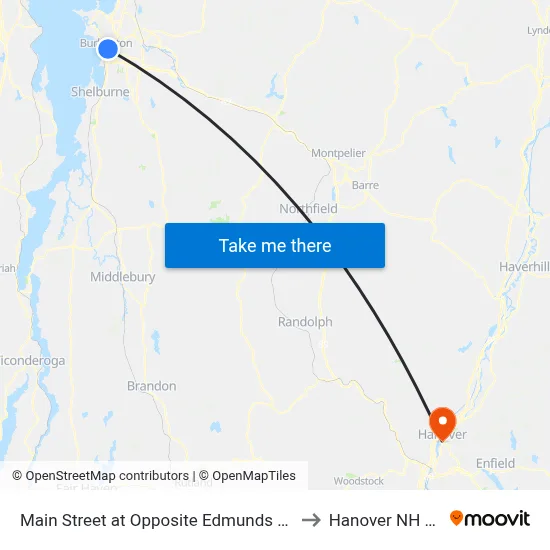 Main Street at Opposite Edmunds School to Hanover NH USA map