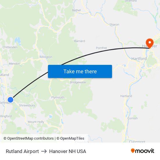 Rutland Airport to Hanover NH USA map