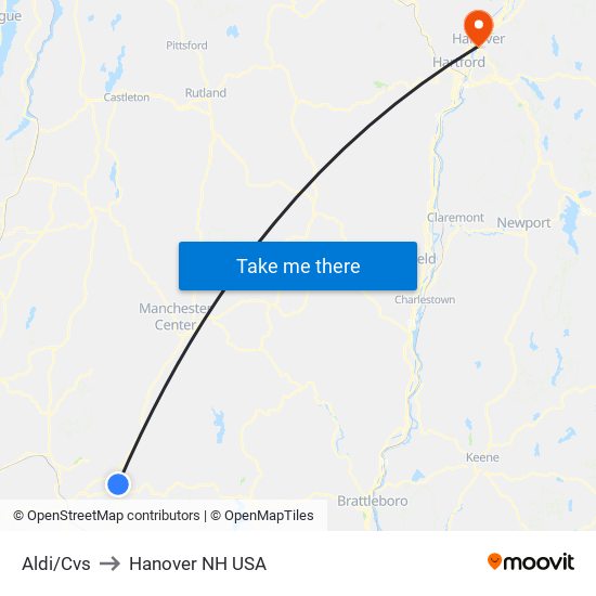 Aldi/Cvs to Hanover NH USA map