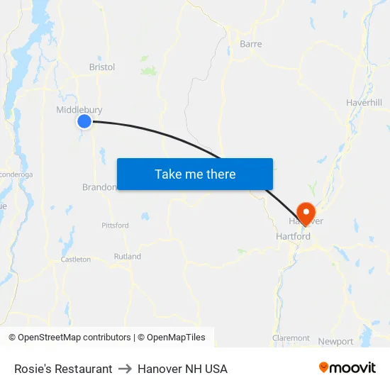 Rosie's Restaurant to Hanover NH USA map