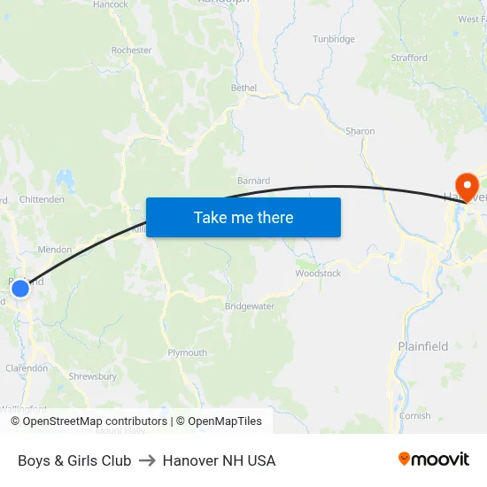 Boys & Girls Club to Hanover NH USA map