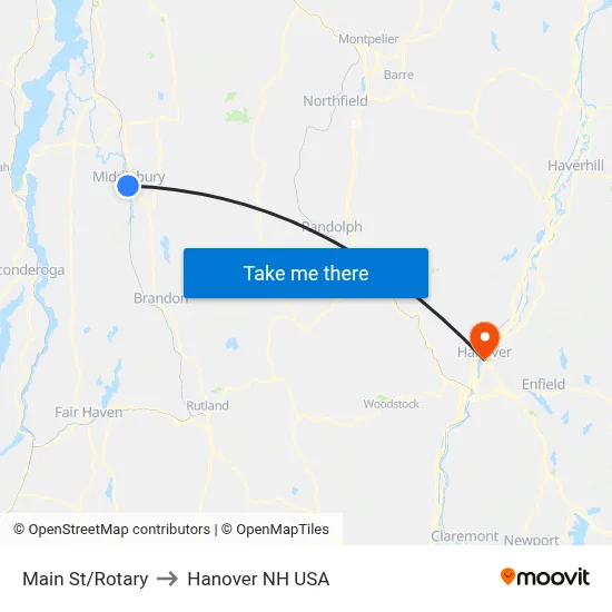 Main St/Rotary to Hanover NH USA map