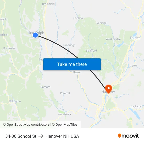 34-36 School St to Hanover NH USA map