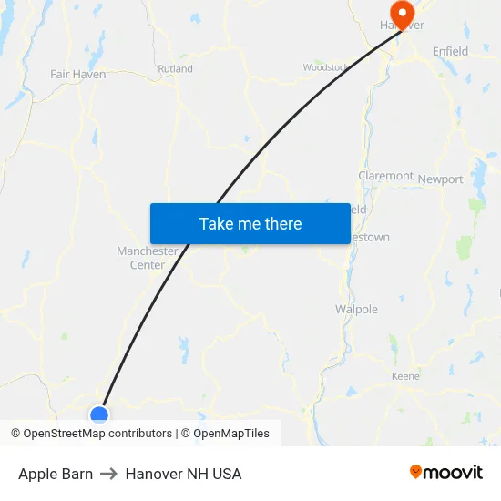 Apple Barn to Hanover NH USA map