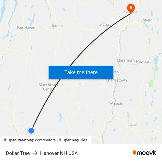 Dollar Tree to Hanover NH USA map