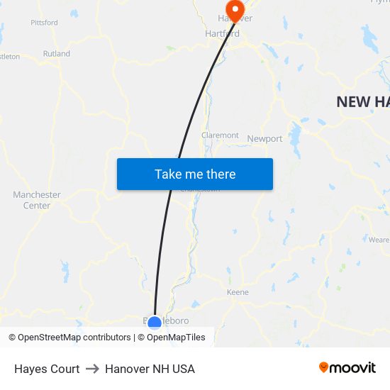 Hayes Court to Hanover NH USA map