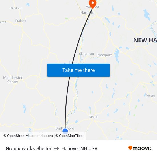 Groundworks Shelter to Hanover NH USA map