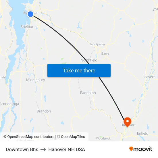 Downtown Bhs to Hanover NH USA map
