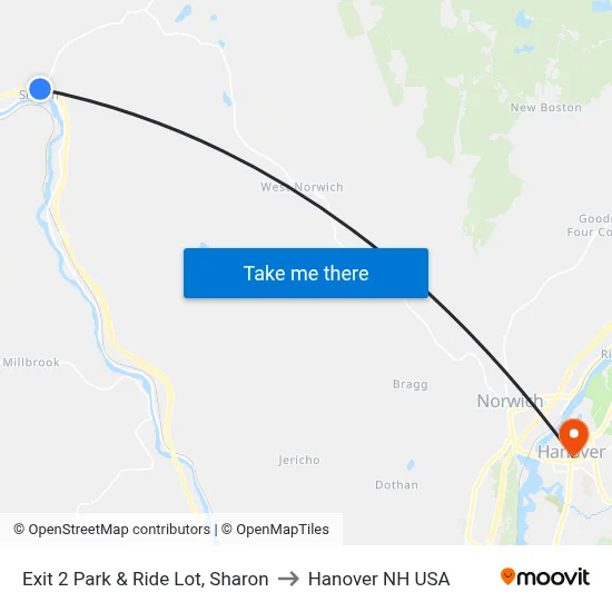 Exit 2 Park & Ride Lot, Sharon to Hanover NH USA map