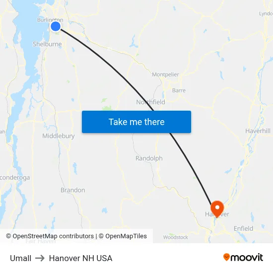 Umall to Hanover NH USA map