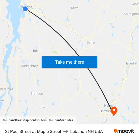 St Paul Street at Maple Street to Lebanon NH USA map
