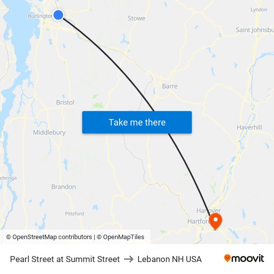 Pearl Street at Summit Street to Lebanon NH USA map